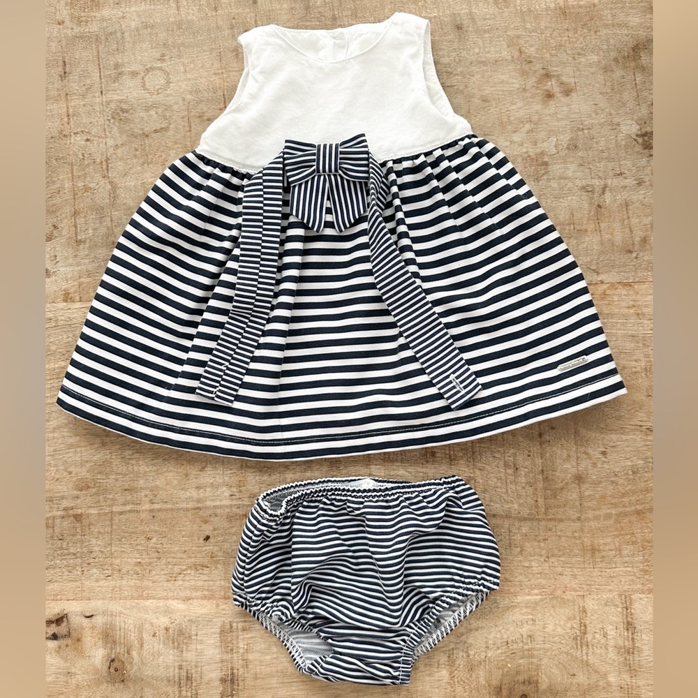 Navy & White Striped Dress & Bloomers